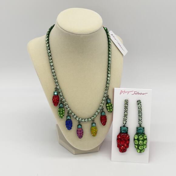Betsey Johnson Jewelry - 2 Pc Betsey Johnson Christmas Lights Frontal Necklace & Mismatched Earrings NEW